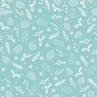 Christmas pattern. Pine twigs, snowflakes, candy and snowfall. vector