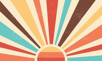 Vintage sun retro banner background. Colourful grunge sunburst. Vector illustration.