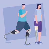 two persons using prosthetics vector