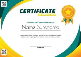 flat modern certificate template green yellow vector