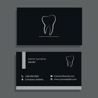 Black dentist business card with metallic color tooth design vector