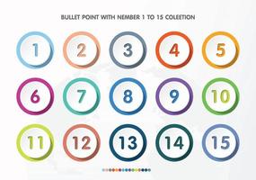 Bullet with number collection. Numbers from 1 to 15. vector