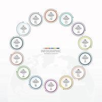Basic circle infographic template with 14 steps. vector