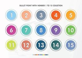 Bullet with number collection. Numbers from 1 to 15. vector