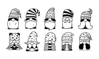 Line art Christmas gnomes design for coloring book isolated on a white background vector