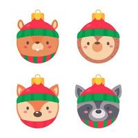 animal face christmas ball wearing a red woolen hat for decoration on Christmas vector