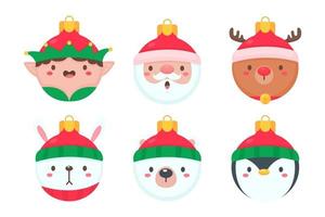 animal face christmas ball wearing a red woolen hat for decoration on Christmas vector