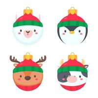 Bola de Navidad con cara de animal con un sombrero de lana rojo para decoración de Navidad vector