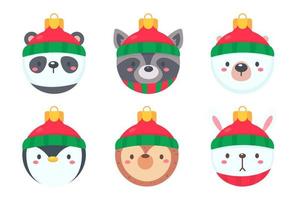 animal face christmas ball wearing a red woolen hat for decoration on Christmas vector