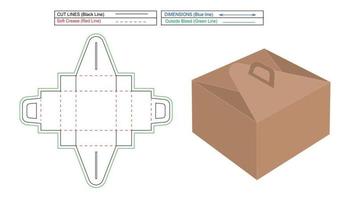 empaquetado de la caja del portador, caja del portador del regalo de la torta de buttole de la taza de la comida, render 3d de la caja del portador y plantilla de dieline con el tamaño variable vector