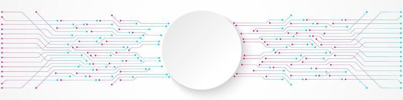 Fondo de tecnología abstracta, banner de círculo blanco en el patrón de la placa de circuito vector