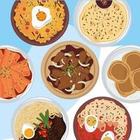 bowls with korean food vector