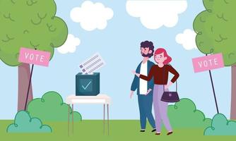 couple together vote box ballot voting place vector