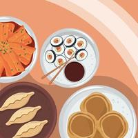 top view of korean food vector