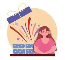 girl opening gift celebration party festive cartoon vector