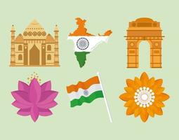 conjunto de iconos de la independencia india vector