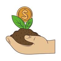 hand with plant coin vector