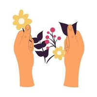 hands holding flowers vector