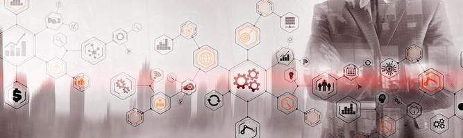 Abstract technology industrial Business process organisation structure website header banner. photo