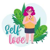 fat woman with flower cartoon character self love vector