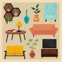 icon set interior home decoration vector