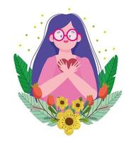 girl wearing glasses cartoon character self love vector