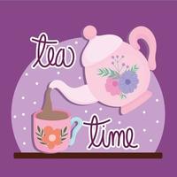 la hora del té, hervidor de agua vertiendo té en una taza con flor