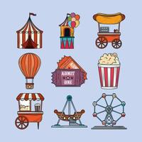 amusement park icons set vector