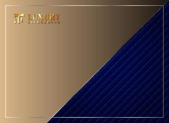 Luxury invitation blue background template with a pattern of squares texture and gold separate banner. Vector illustration