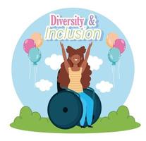 disabled girl sitting in a wheelchair celebrating, inclusion vector