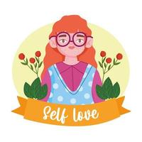 woman with freckles and glasses cartoon character self love vector