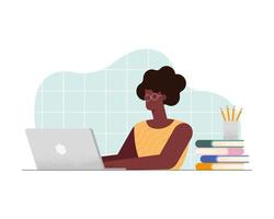 mujer afro en clase virtual vector