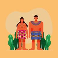 pareja indígena con falda tradicional vector