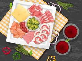 Lunch meat set with different cold meats on platter vector