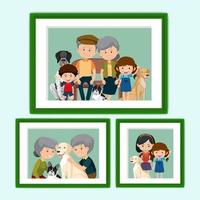 Conjunto de imágenes familiares felices en marcos de estilo de dibujos animados vector