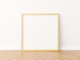 Square wooden frame mockup on the wooden floor. 3d rendering. photo