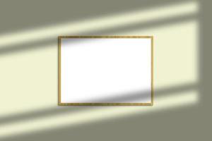 maqueta de marco de fotos de madera horizontal con superposición de sombras y fondo de color pastel
