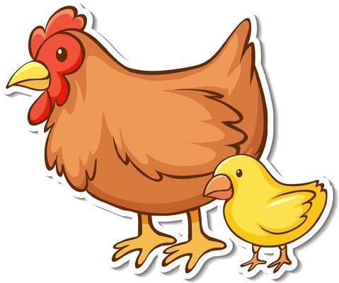 Hen with little chick in standing pose sticker