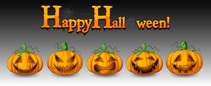 Happy Halloween word logo with Scary pumpkins