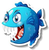 Angry piranha fish cartoon sticker vector