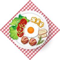 Desayuno saludable con verduras y huevo frito y carne. vector