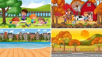 Set of different nature scenes background in cartoon style vector