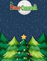 banner de logotipo de feliz navidad con fondo de árbol de navidad