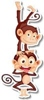 Pegatina de personaje de dibujos animados de dos monos divertidos vector