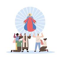 Assumption of Mary and people praising vector