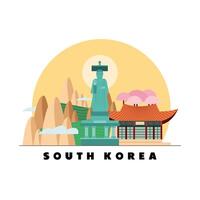 south korean landscape statue and house vector