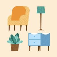 silla lámpara planta y muebles vector