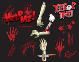 Set of blood spatter and hand print vector