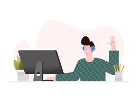 young man in virtual class vector