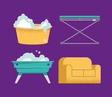 four washing pets icons vector